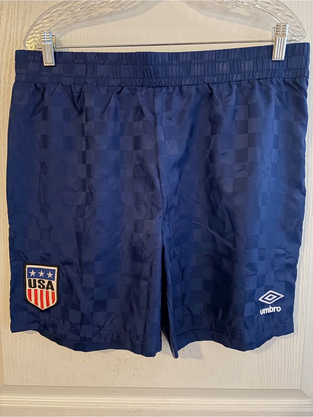 Umbro Navy Blue Checkered Soccer Shorts with Logo